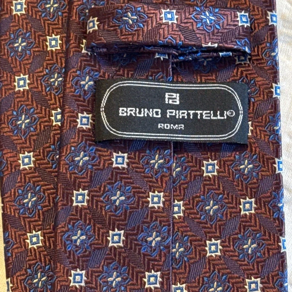 Bruno Piattelli Necktie Men One Size Burgundy Blue Geometric Floral Silk Tie